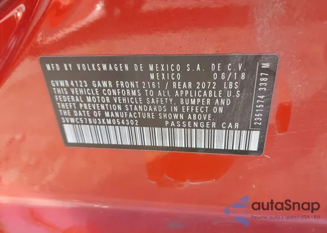 2019 Volkswagen Jetta 1.4T R-Line/1.4T S/1.4T Se z USA, uszkodzony, nr VIN 3VWC57BU3KM054302